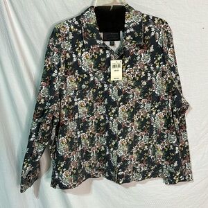 Lucky brands jeans 3x blackish grey floral jean jacket Cotton spandex nwt